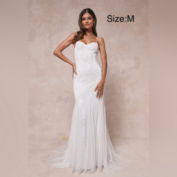 Lulus Dresses & Skirts - Radiant Presence White Sequin Sleeveless Backless Maxi Dress
